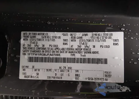 2018 Ford F-150 Raptor из США, поврежденный, VIN 1FTFW1RG8JFA07095